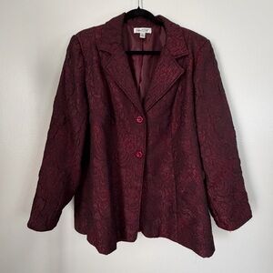Coldwater Creek Blazer Jacket Burgundy Brocade Size 1X Lined